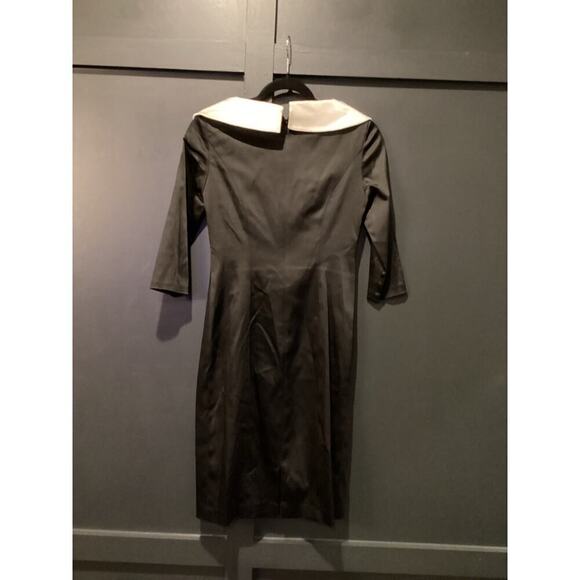 Kay Unger Portrait Black white V-Neck Shawl Collared Sheath ruche cocktail dress - Picture 8 of 12